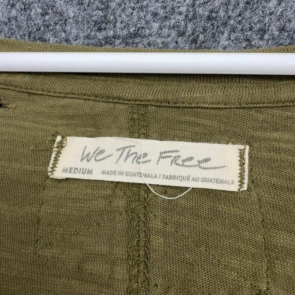 Free People Top Women M Olive Green Cotton Blend V Neck Exposed Seams Boho